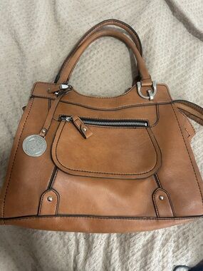 London Fog Cognac Satchel with Front Pocket